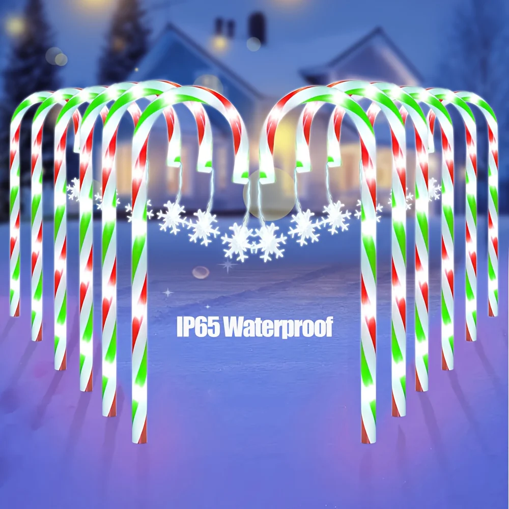 5 - in - 1 Red & Green Solar - Powered Candy Cane Lights with Snowflake Ornaments, Christmas Decor for Outdoor Yard