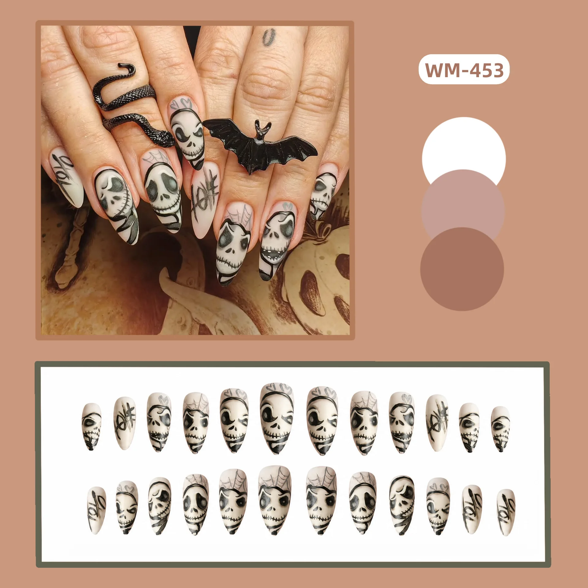 24 Stück Europäische Lange Sargförmige Aufklebenägel Gotisches Dunkles Schwarzes Spinnennetz-Design Französische Künstliche Nägel Halloween Tragbare Falsche Nägel – Detail 7
