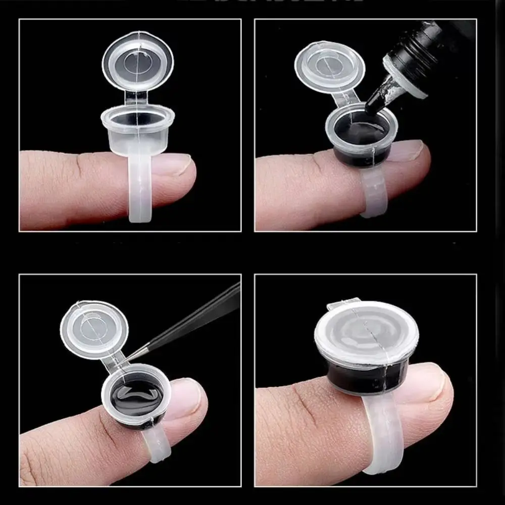 

50PCS Simple Plastic Ink Ring Cups With Lid Multifunctional Microblading Pigment Cup Pigment Holder Container Accessories