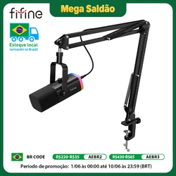 FIFINE Dynamic XLR Microphone Kit with Boom Arm for Mixer,Gaming USB Mic Set with RGB,Volume Control for PC PS5/4 AmpliGame AM8T