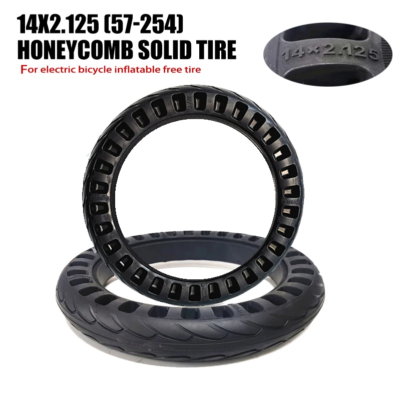 14 inch 14x2.125 solid tire rubber Honeycomb Airless Tyre Parts for Foldable Electric Motorcycle e-bike Scooter