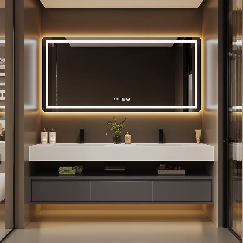 Light Luxury Modern Custom Bathroom Smart Cabinet Furniture Bathroom Vanities With Double Sinks And Smart LED Mirror