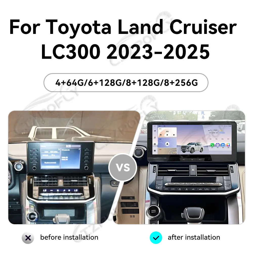 

12,3-дюймовый беспроводной CarPlay и Android Auto для Toyota Land Cruiser LC300 с кнопочным управлением (2023–2025) и GPS-навигацией, сенсорный экран