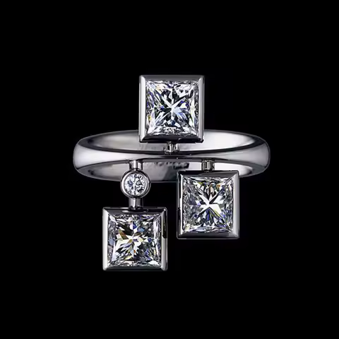 925 Silver Original Exclusive Ladies Square Zircon Ring Hip Hop Geometric Stereo Ring Reception Anniversary Jewelry Gift