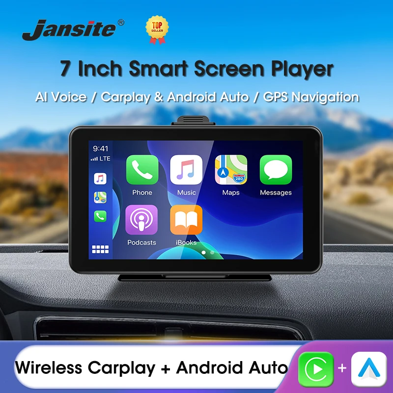 

Jansite Universal 7" Car Video Player Wireless Carplay&Android Auto Portable Touch Screen Monitor For Nissan KIA Toyota VW BMW