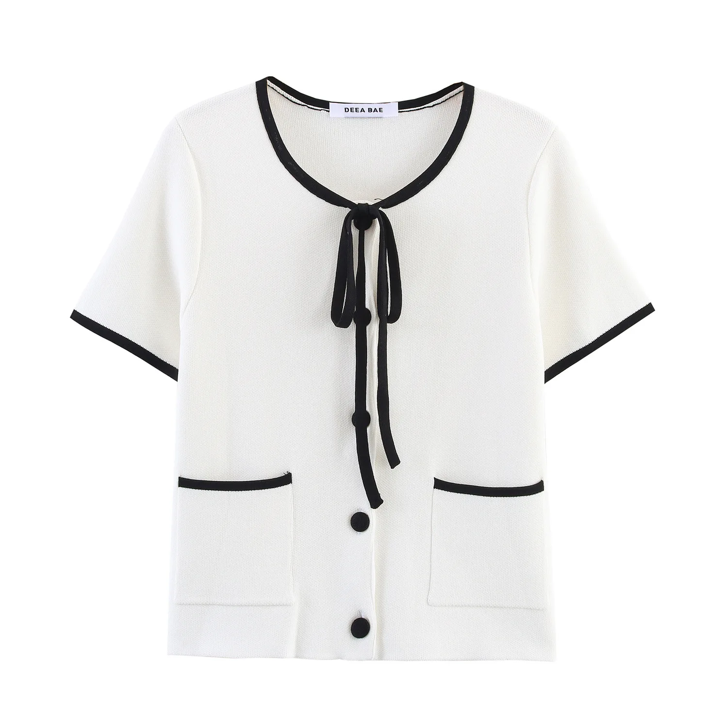 

Faionable Knitted ort Sve Coat Women's Summer 2025 New Arrival Color Blo Design round Ne Belted European Sl...