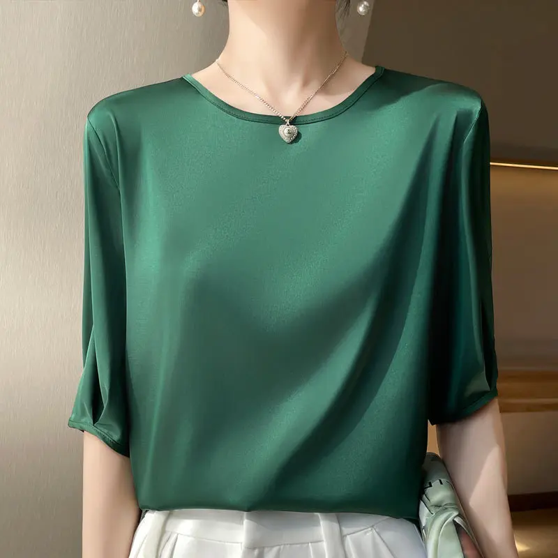 

Имитация шелка, круглый атлас Ne Mu с уксусной кислотой, женский модный топ, качественный материал 00% другой материал, осень...