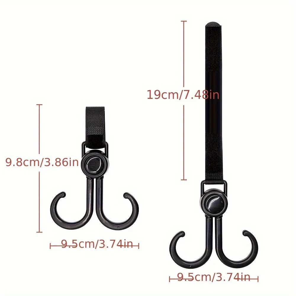 2pcs Double 360° Hook Baby Stroller Hanger 360-degree Rotation Adjustment Cart Hook and Loop Fastener Stroller Accessories