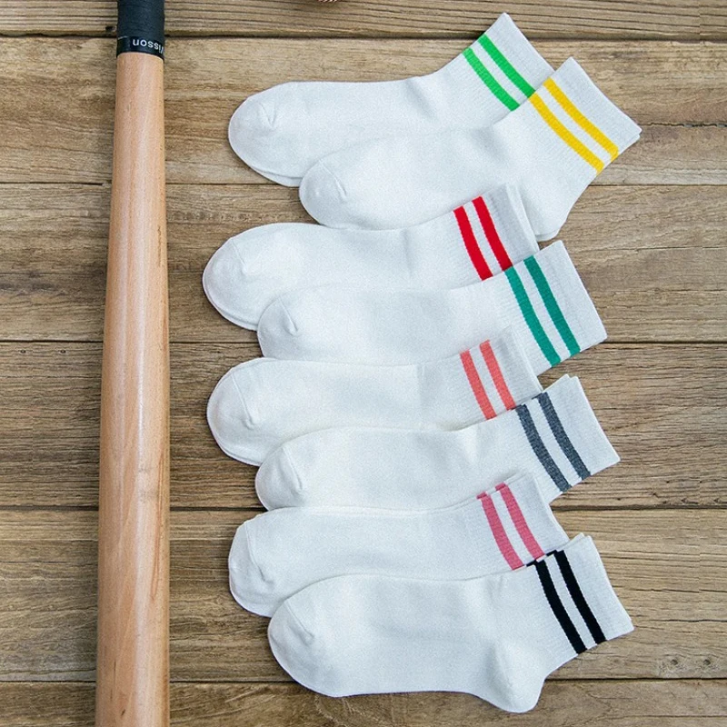 Chaussettes rayées en coton blanc pour femmes, style coréen, Harajuku, Japon