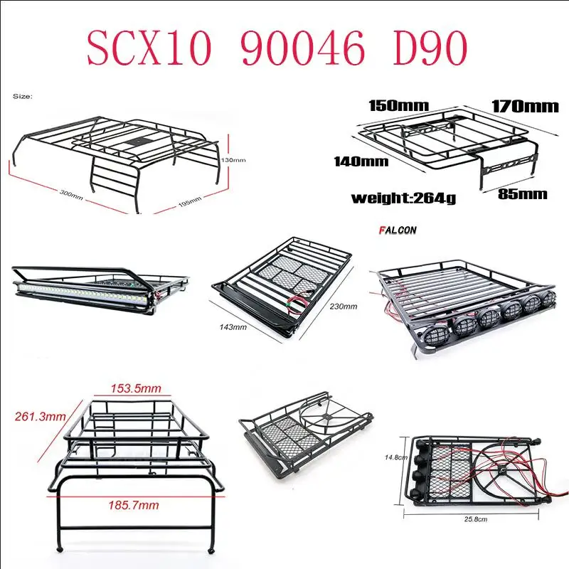 Portaequipajes para coche de escalada de simulación 1/10, portaequipajes Wrangler, portaequipajes Cherokee SCX10 90046 D90