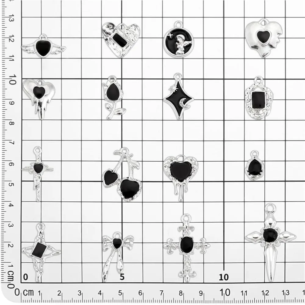 32 sztuk 16 stylów emalia gotyckie wisiorki Charms czarne wiszące serce Charms stop gotyckie zwisają bransoletka z wisiorkiem Charms luzem