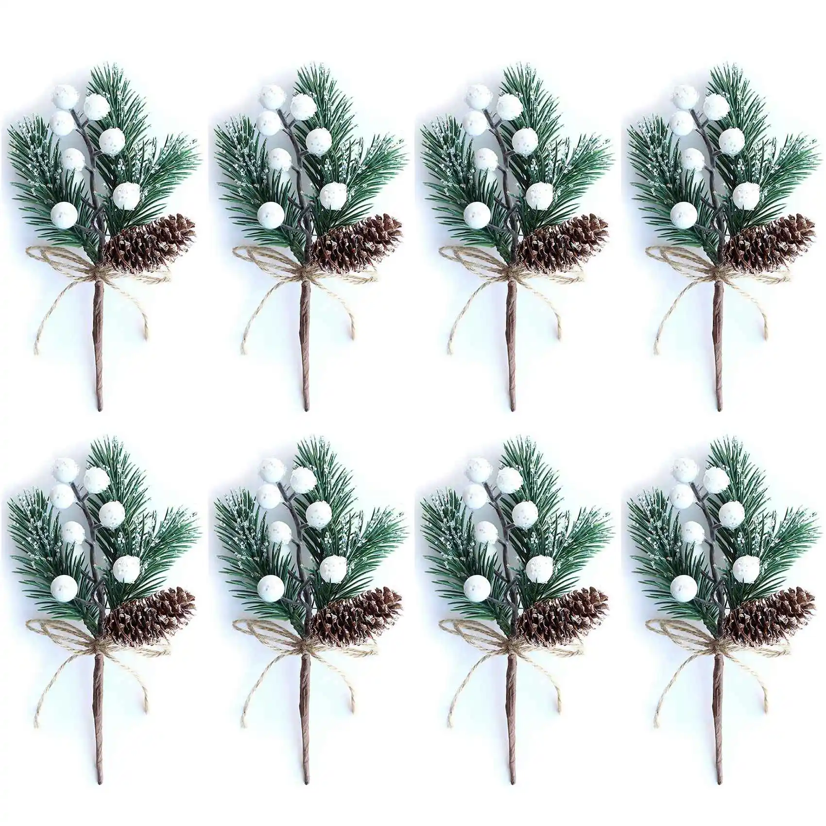 White Christmas Berries/Berry Stems Pine Branches & Artificial Pine Cones/White Holly Spray/Wreath Picks for Decor