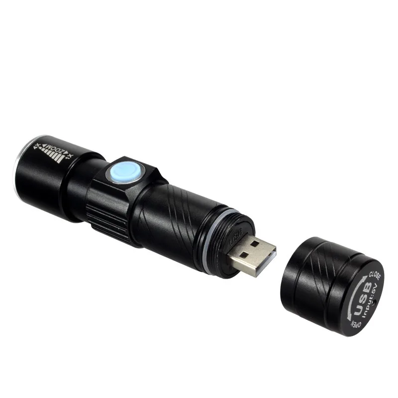 ไฟฉาย LED ชาร์จไฟ USB ขนาดเล็ก, 3โหมดแสงไฟฉายกลไฟจักรยานแบบซูมได้สำหรับกลางแจ้งฉุกเฉิน