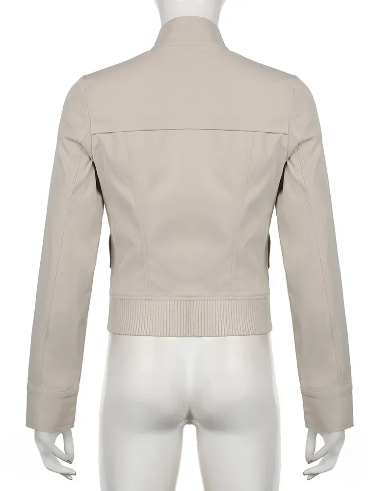 FDEY Vintage Zip Up chaquetas elegantes otoño ropa de calle bolsillos Harajuku abrigos sólidos Casual 2000s básico Y2K tela estética