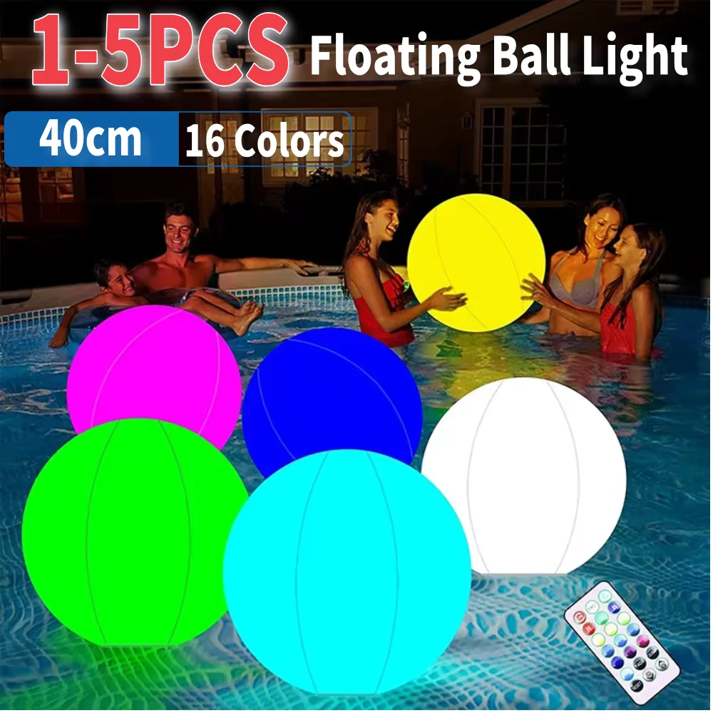 1-5PCS Floating Garden Ball Light Beach Swimming Pool Lights 16 Colors Glowing Inflatable Balls 40cm For Water Pool Party