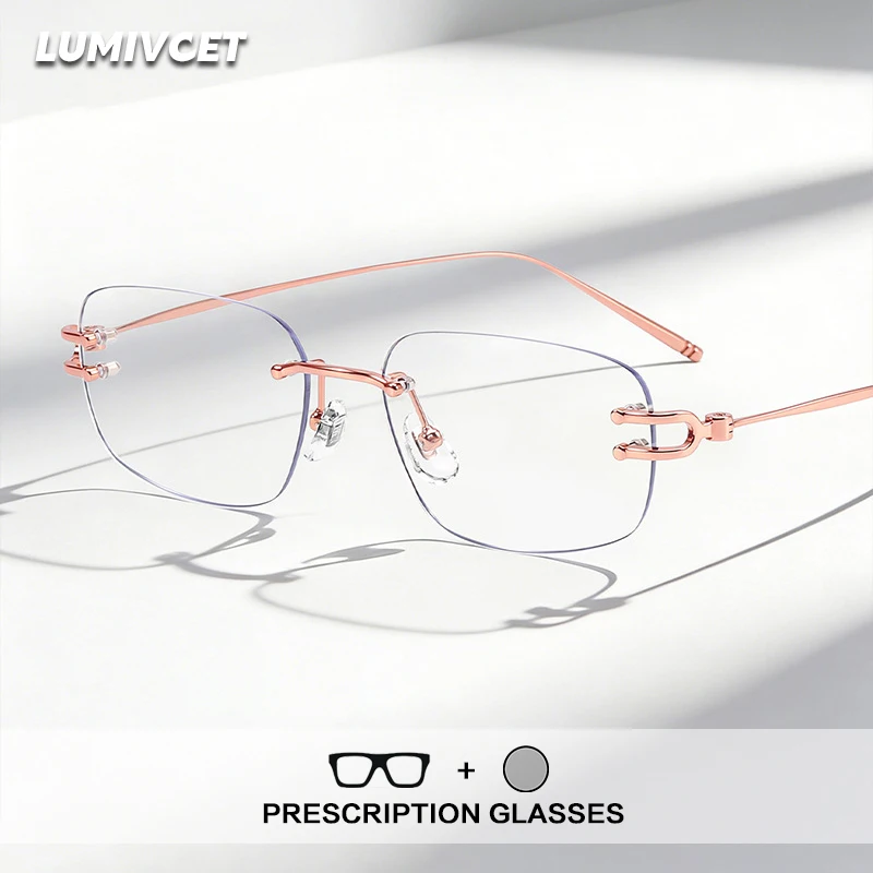 

Очки для чтения Lumivcet из чистого титана без оправы, женские, фотохромные, с защитой от синего света, безрамные, с диоптриями, оправа для очков