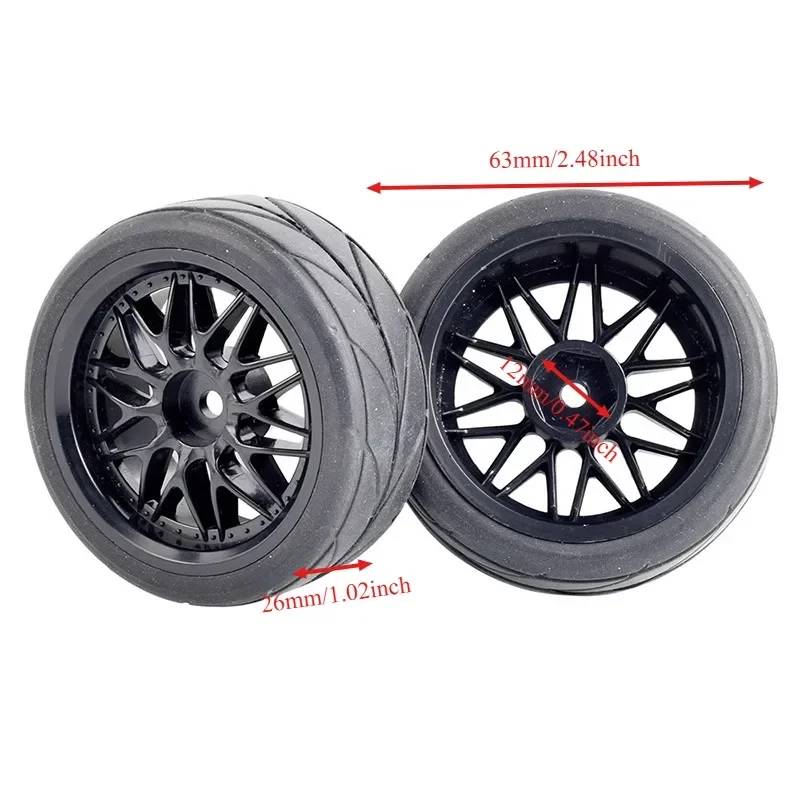 

4pcs 1/10 RC Rally Wheels 64mm w/Rubber Tires - Universal Fit for TAMIYA TT02 XV01 HSP 94123 HPI KYOSHO WLtoys On-Road Racing