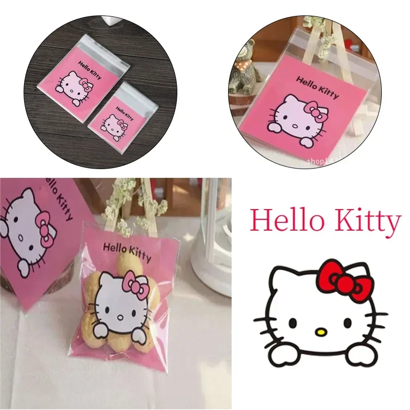 100pcs Hello Kitty Plastic Bags Reclosable Transparent Storage Bags Cartoon Food Seal Bag Small Jewelry Packing Accessories Gift