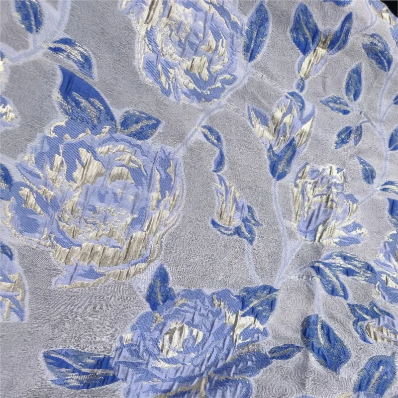 Elegant and refined gold silver thread flower jacquard fabric dress cut-flower organza