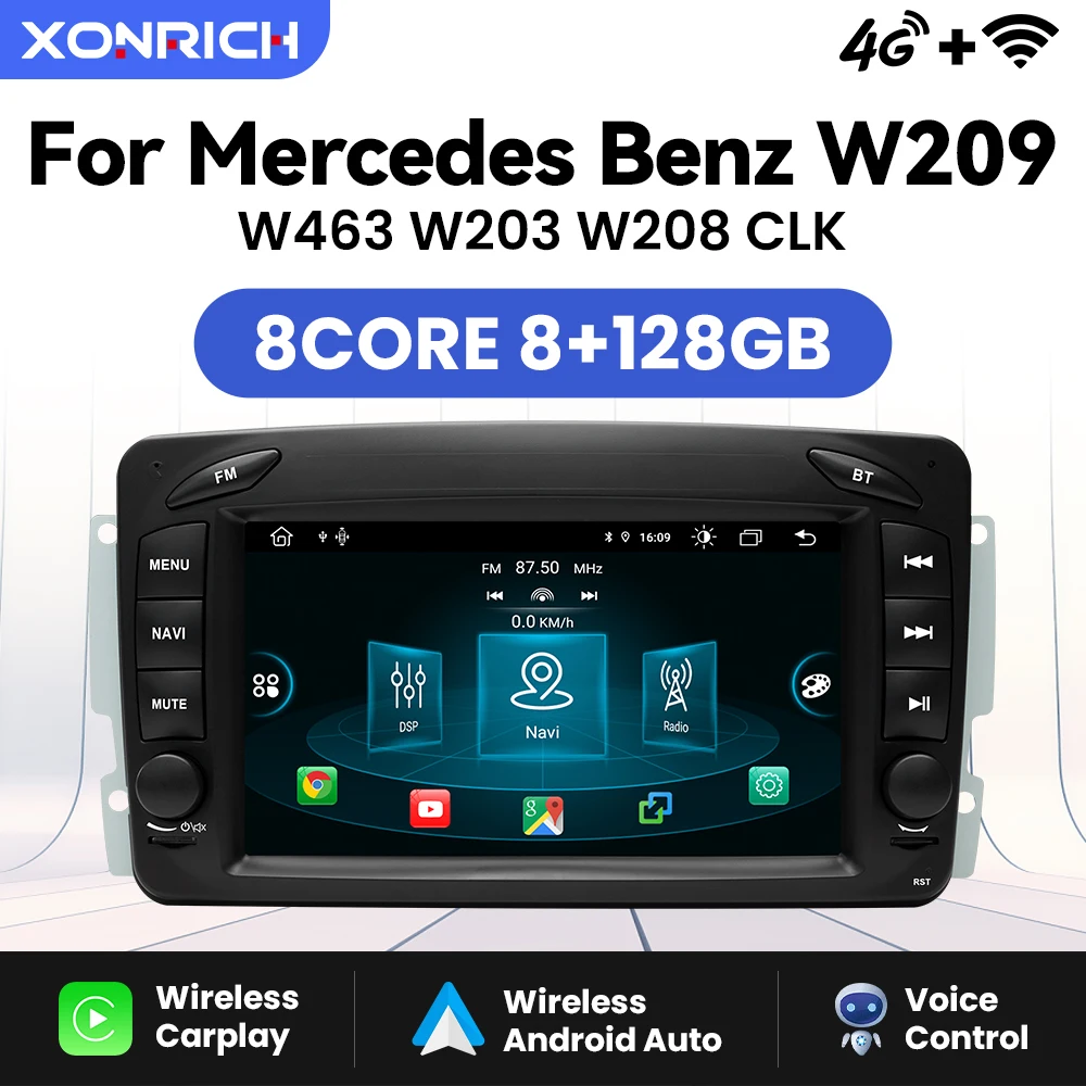 Wireless Carplay Car Mutimedia Player For Mercedes/Benz/W209/W168/M/ML/W208/W463/Viano/W639/Vito/Vaneo Android 14 4G Wifi