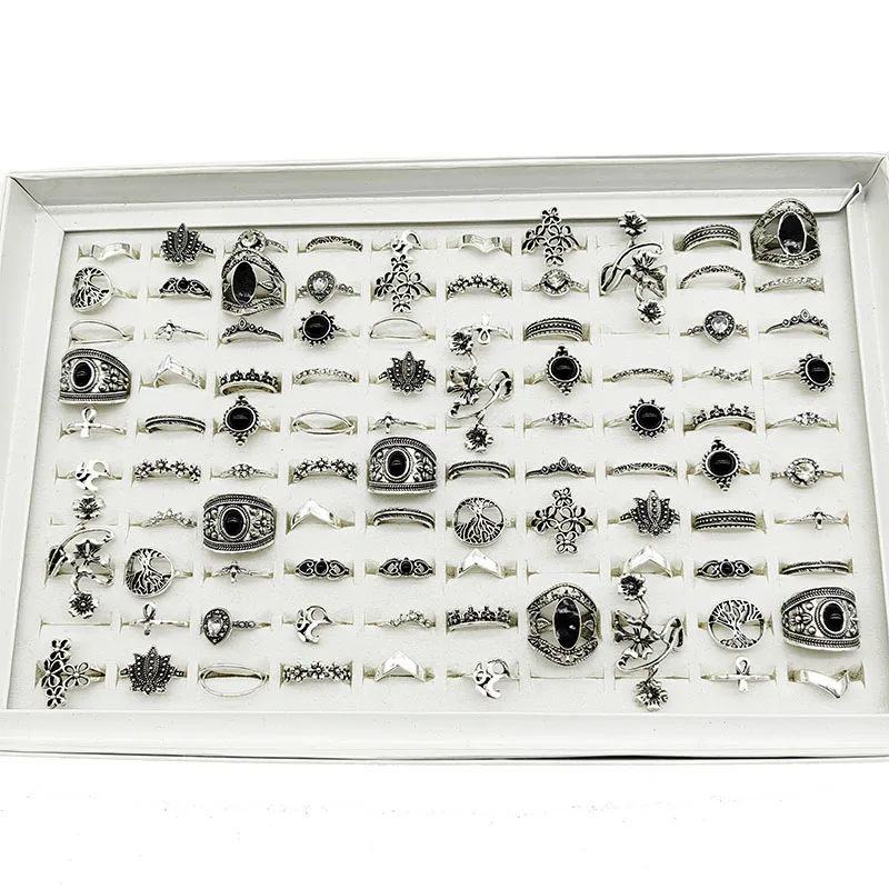 30 teil/los Großhandel Fabrik Vintage Shell Geschnitzte Blatt Finger Ringe Für Frauen Schwarz Emaille Große Blume Stern Mond Party Schmuck geschenk – Detail 20