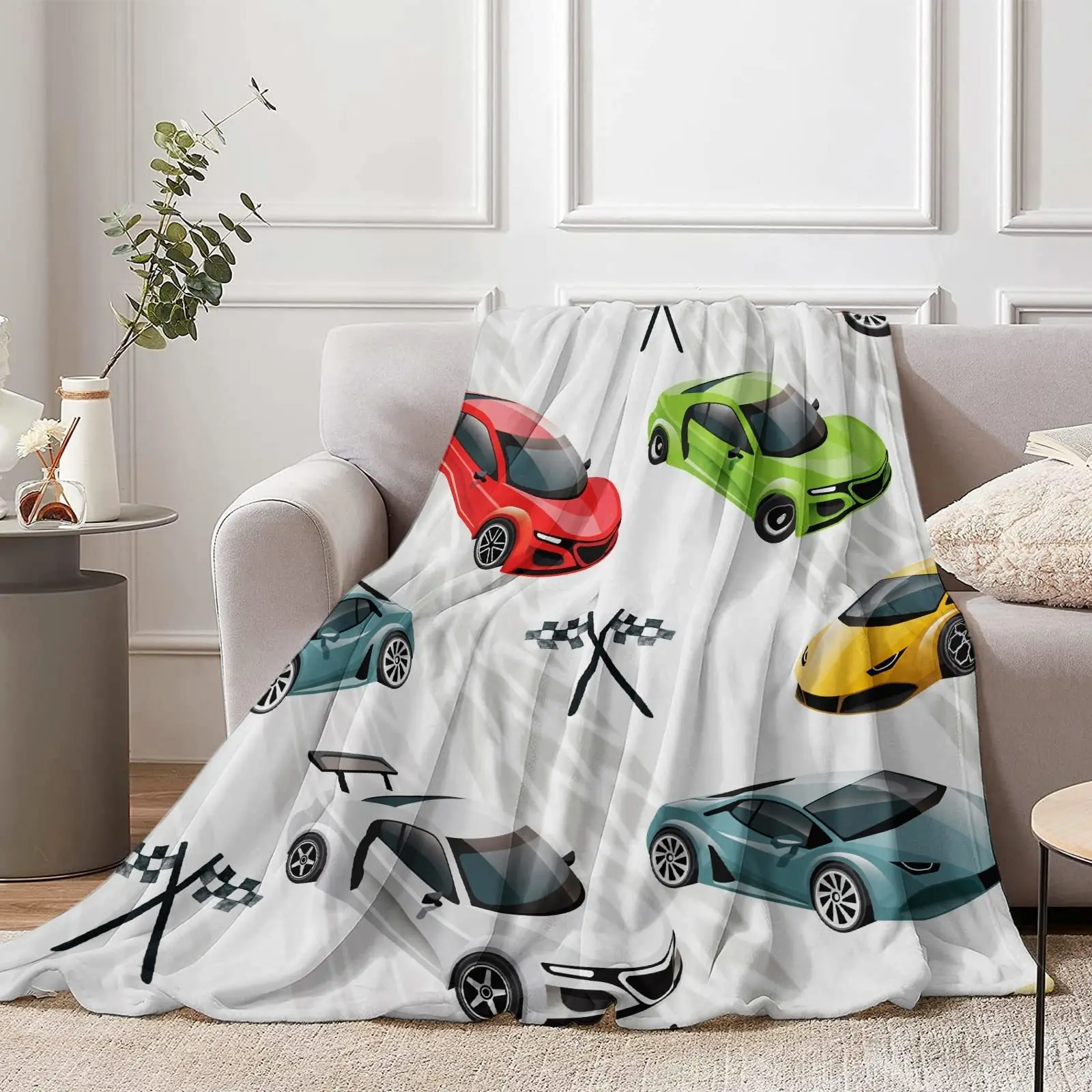 

Boy racing car Printed Blanket for Sofa Bed Travel Camping Living Room Office Conditioning Blanket for All Seasons Gifts