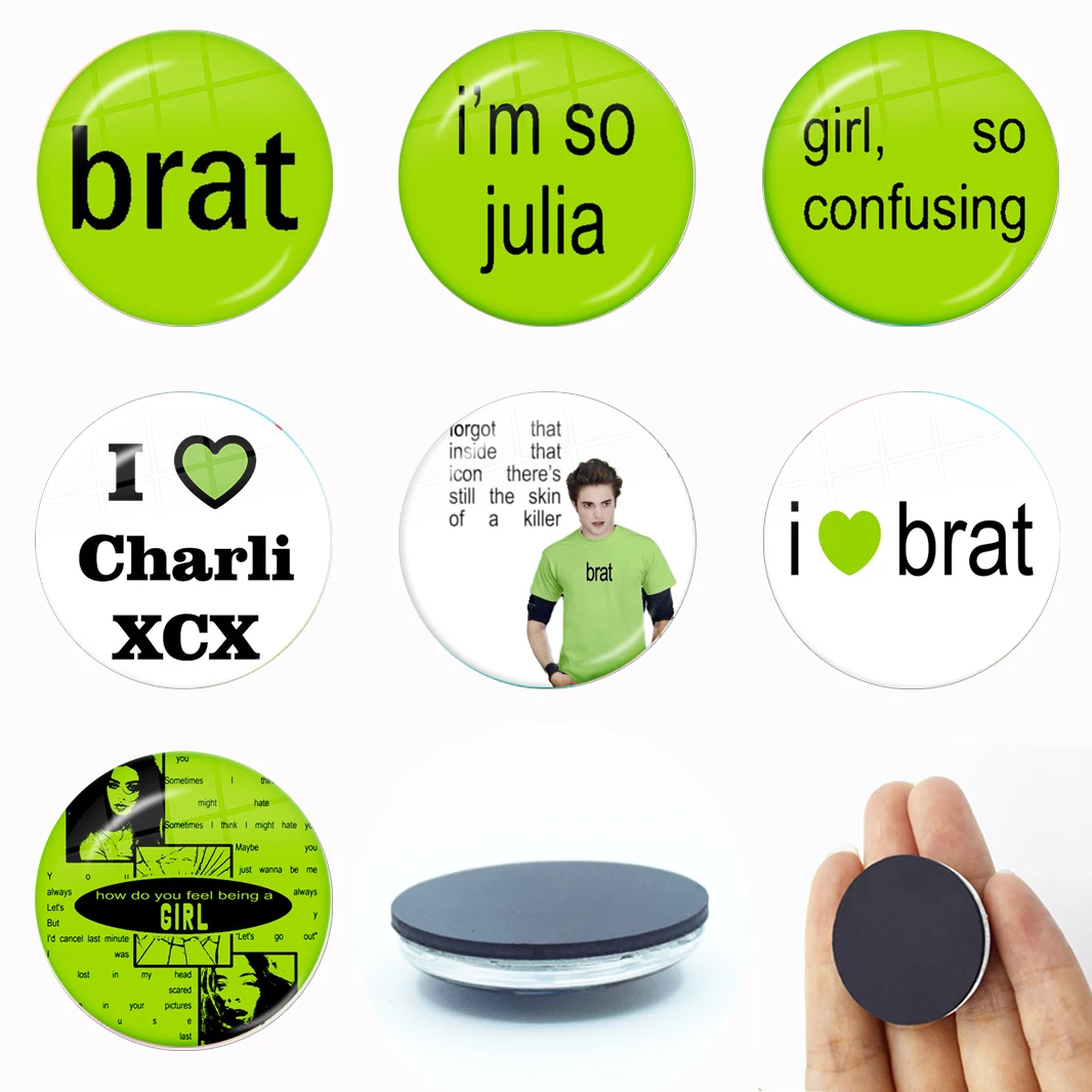 Charli xcx Brat Fridge Magnet I'm so Julia Girl So Confusing 30MM Glass Magnetic Refrigerator Stickers Note Holder Home Decor