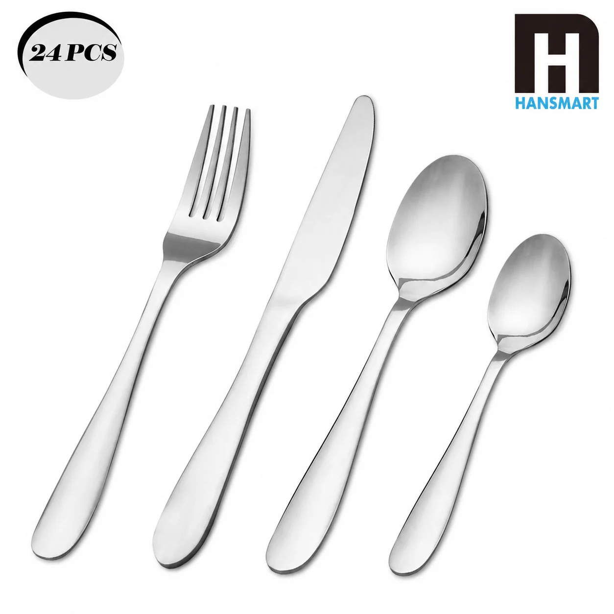 KOOMADE 24Pcs Stainless Steel Flatware Set Service for 6 Mirror Polished Silverware Utensils Set Durable 18/0 Steel Dishwasher Safe Cutlery Kit Includes Dinner Fork Knife Spoon Teaspoon For Daily Dinner Party Camping