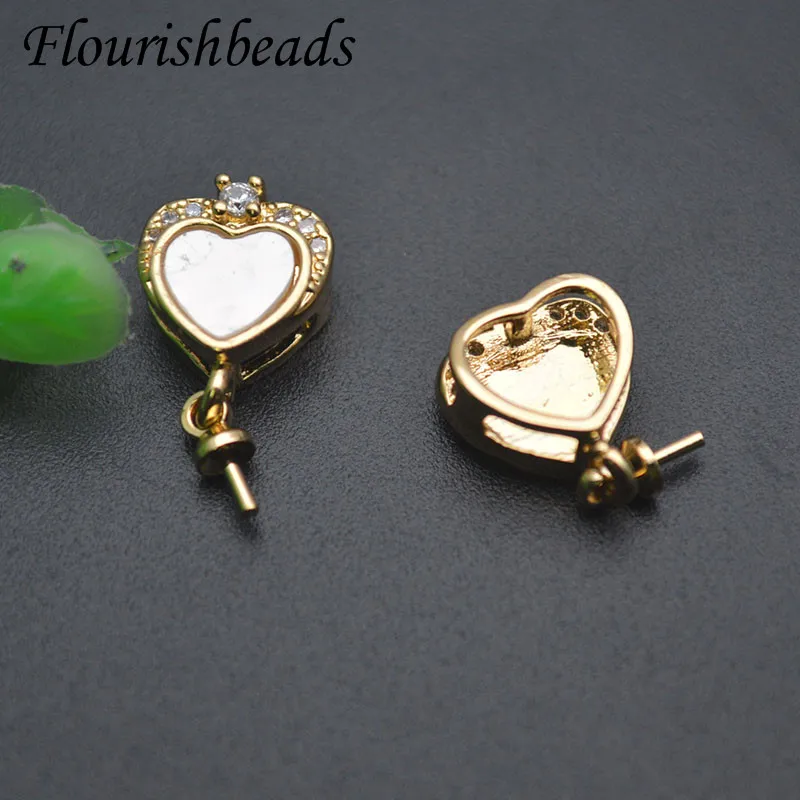 10pcs/lot Natural Mother of Shell Paved CZ Beads Heart Animal Fox Shape Pendant Clip Clasp for DIY Jewelry Necklace Pendant