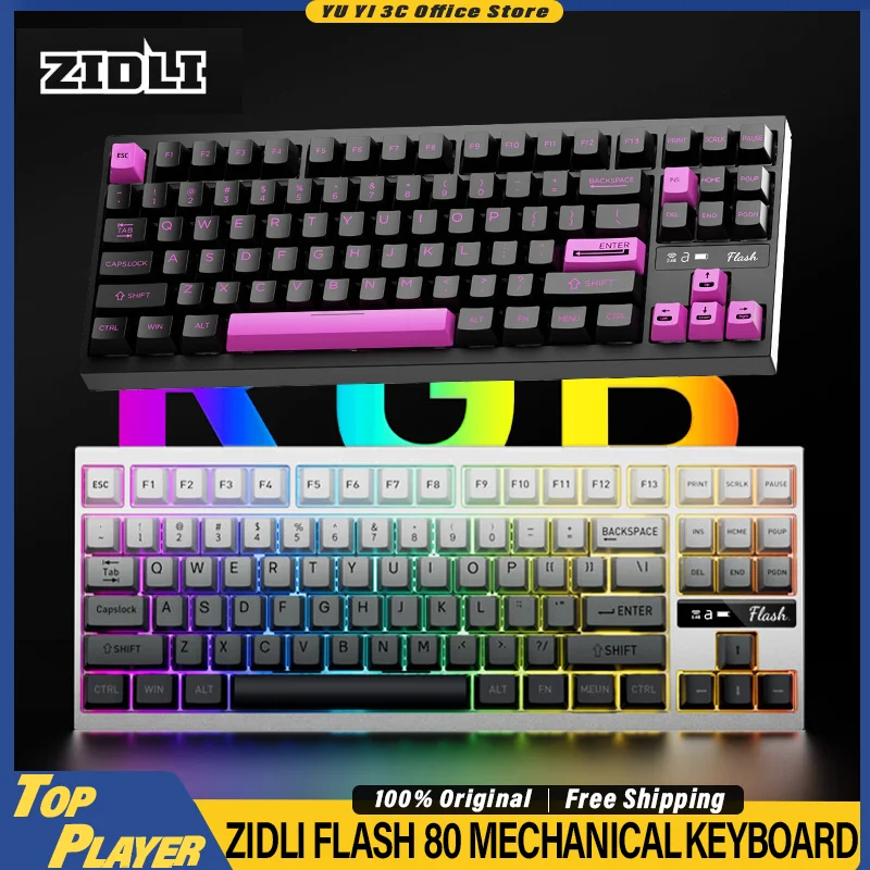

ZIDLI FLASH80 Mechanical Keyboard CNC Aluminum Shell Customized Switch Hot Swappable DIY TFT Static Display BT 2.4G Wireless RGB