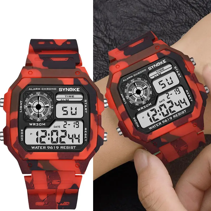 SYNOKE Sports Kids Watches Military Waterproof Luminous Multifunction Camouflage Students Wristwatches Children Watch Relogio