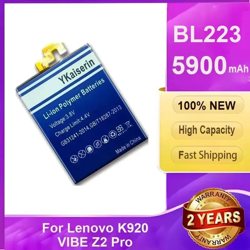 

YKaiserin 5900mAh BL223 BL-223 Battery For Lenovo Vibe Z2 Pro Z2Pro K920 K80 K80M K7 Replacement Batteria + Tools