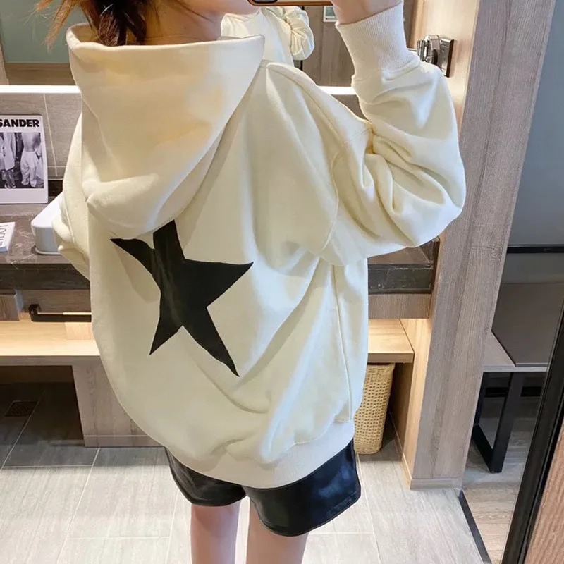 Stars pattern Men Women Spring and Autumn 2024 casual sweater Street hoodie knit retro hip hop knit hoodie retro pullover