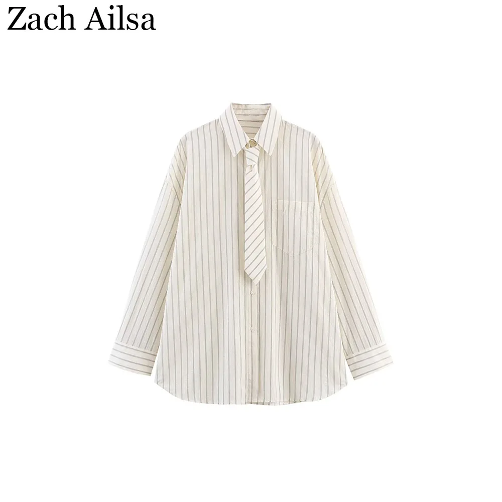 봄과 가을 신상 여성 의류 유럽 및 미국 스타일 패션 심플 타이 루즈 셔츠