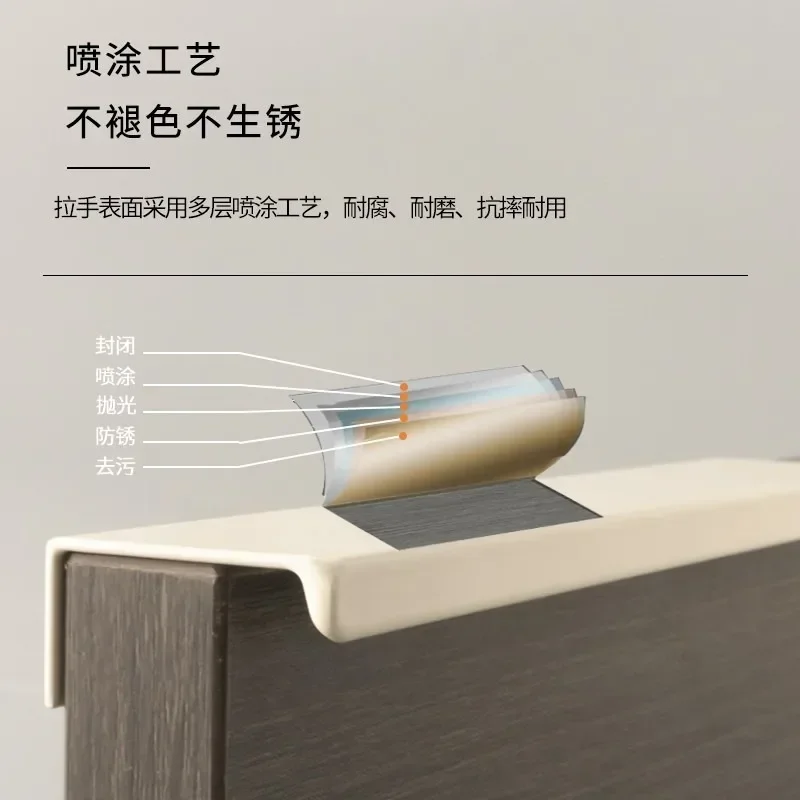 Invisible Edge Sealing Handle for Wardrobe Khaki Beige Minimalist Circular Arc Cabinet Door Drawer No Punching Gap Handle