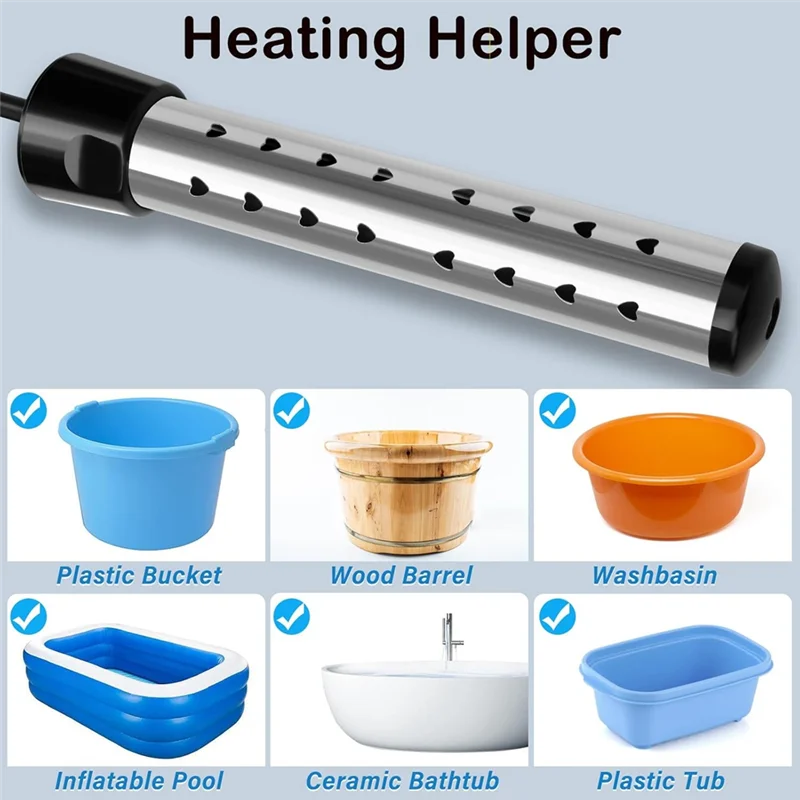 Calentador de agua de inmersión de calentamiento rápido A39M 1500W eléctrico, acero inoxidable, calentador de cubo, portátil, enchufe estadounidense