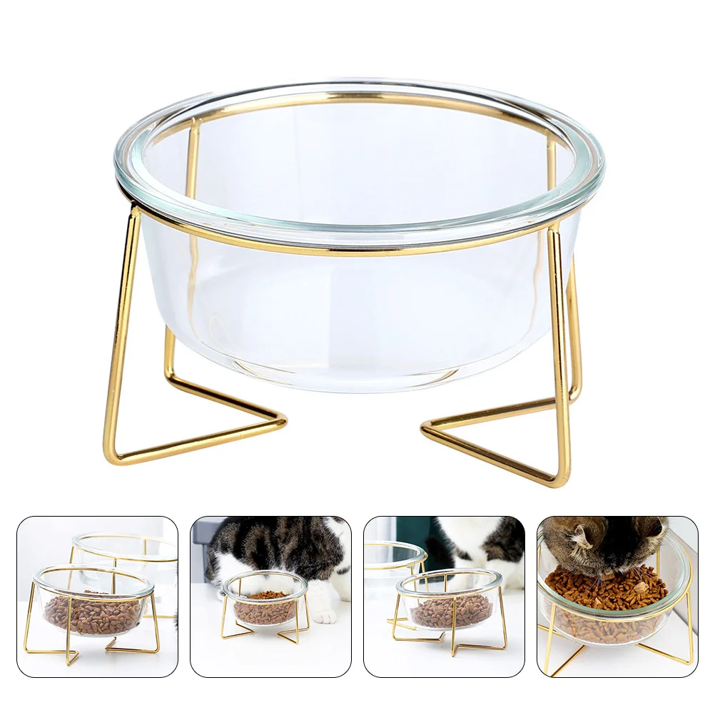 Glass Pet Bowl Cat Dog Feeder Supply Bowls Food Oblique Container Feeding High Base