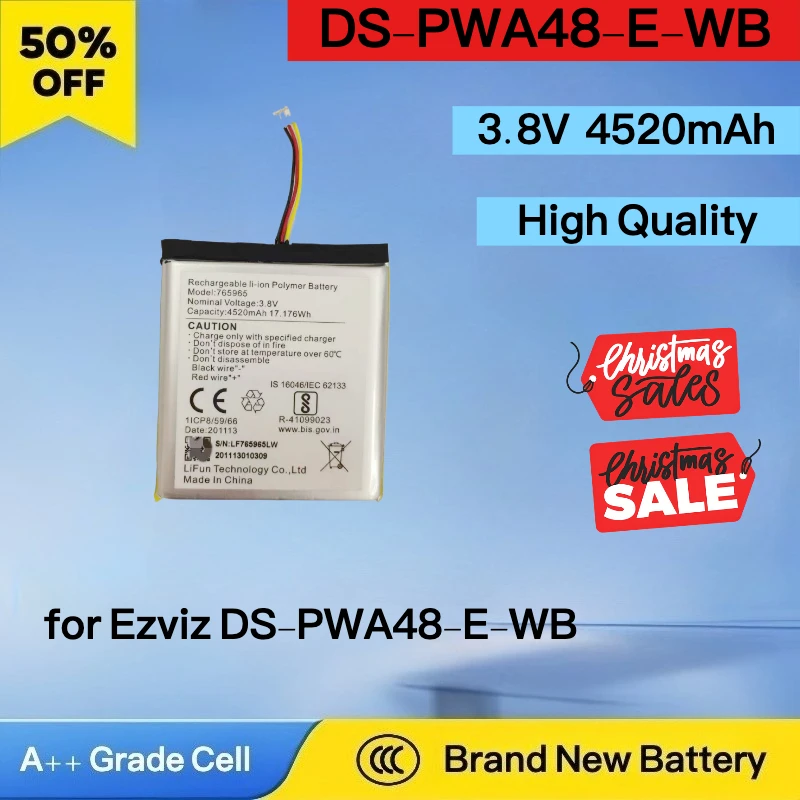 

NEW 3.8V 4520mAh 765965 Battery for Ezviz DS-PWA48-E-WB Full Capacity High Quality