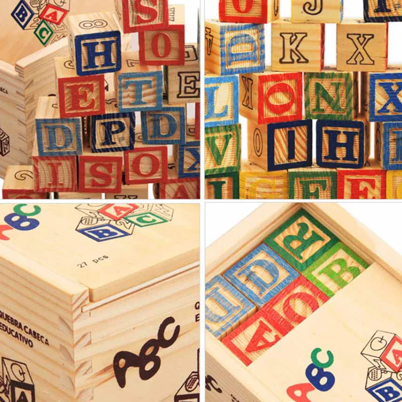 27 Pcs Children Wood Alphabet Blocks Letters Stacking Toys Building Blocks Craft Early Learning Educational Toys Baby Room Decor