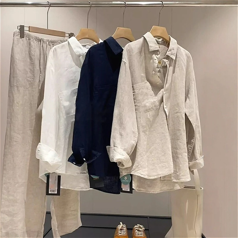 Blouses Women Shirt Vintage Turn Down Collar Full Sleeve Tops Y2k Streetwear Casual Loose Elegant Splice Shirts 2026 Summer