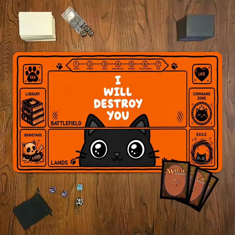 Cute Evil Black Cat Playmat Magic Mouse Pad 24X14 MTG TCG Office Desk Mat Work Game Pc Laptop Rug Carpet Mousepad