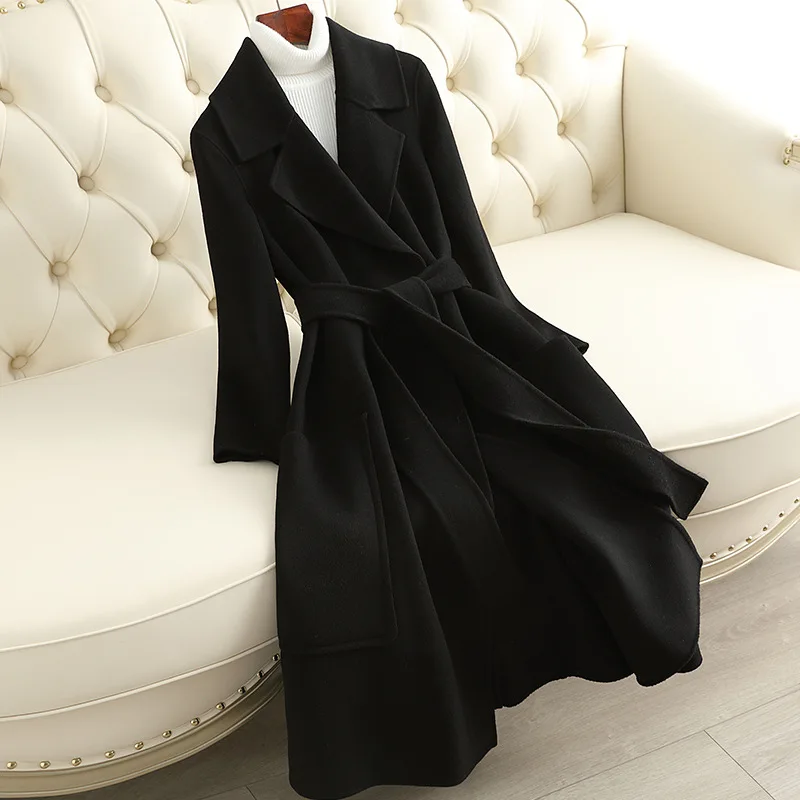 Double-sided Woolen Coat Women's Long Over-knee Slim-fitting And Thin Cashmere Coat 2026 New Coat Women's Wholesale