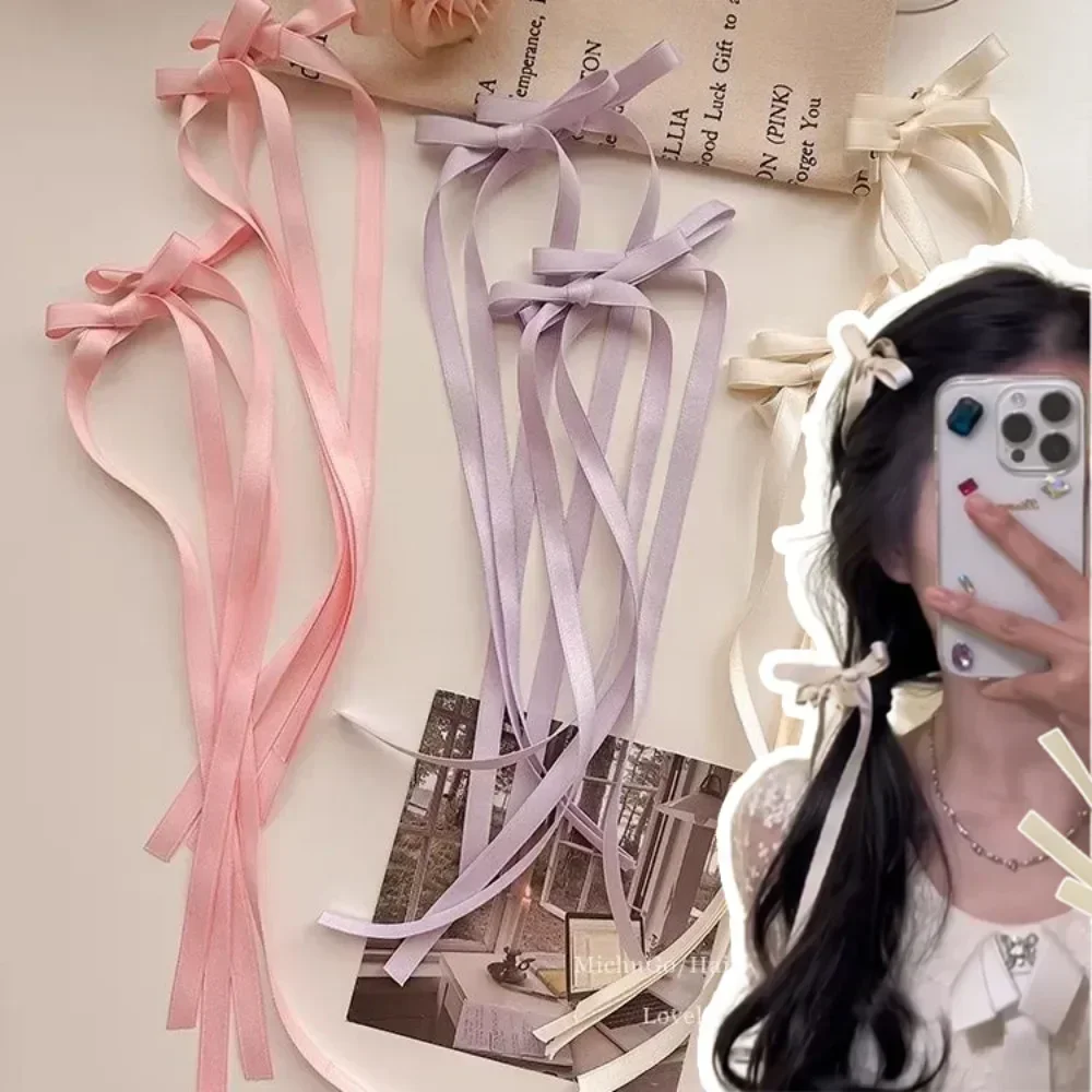 

1/2pcs Ribbon Bow Braided Hair Clips Sweet Cute Y2K Hairpin Women Girls Long Ribbon Hair Clips Barrettes Hair Accessories
