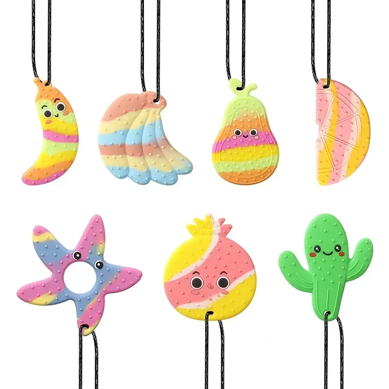 New Chewy Necklace Autism ADHD Biting Sensory Child Baby Teething Tubes Chew Toy Children Silicone Teether Pendant BPA Free Bea