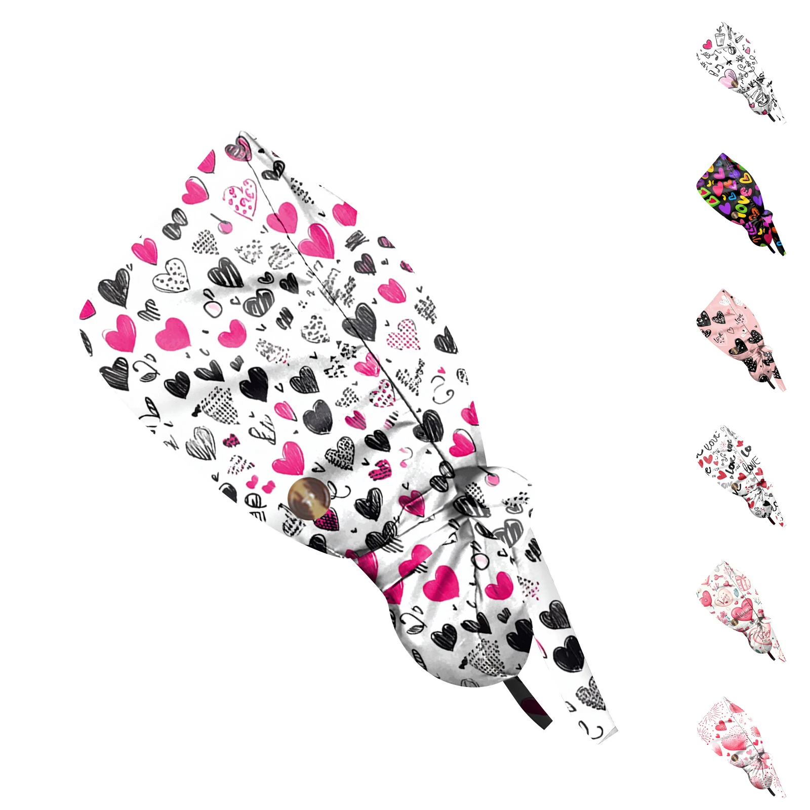 Verstelbare chirurgische scrubcaps Paardenstaarthouder met knopen Voedingshoeden Lang haar Bouffant Bloemenprint Verpleegsterspetten Dames en heren