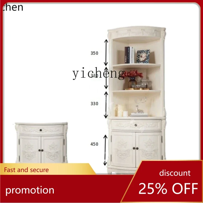 ZMLRetro European Style Living Room ARC Triangle Cabinet Mediterranean Corner Fan TV Cupboard