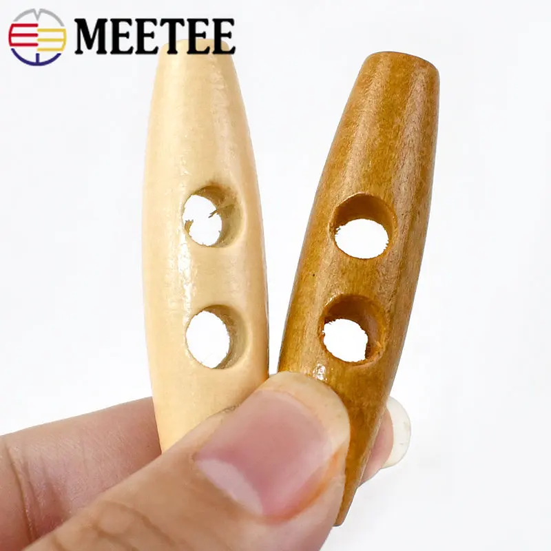 50pcs Meetee Wooden Buttons 30-60mm 2 Holes Natural Wood Horn Toggle for Wool Sweater Coat Bags Garment Accessories C1-27