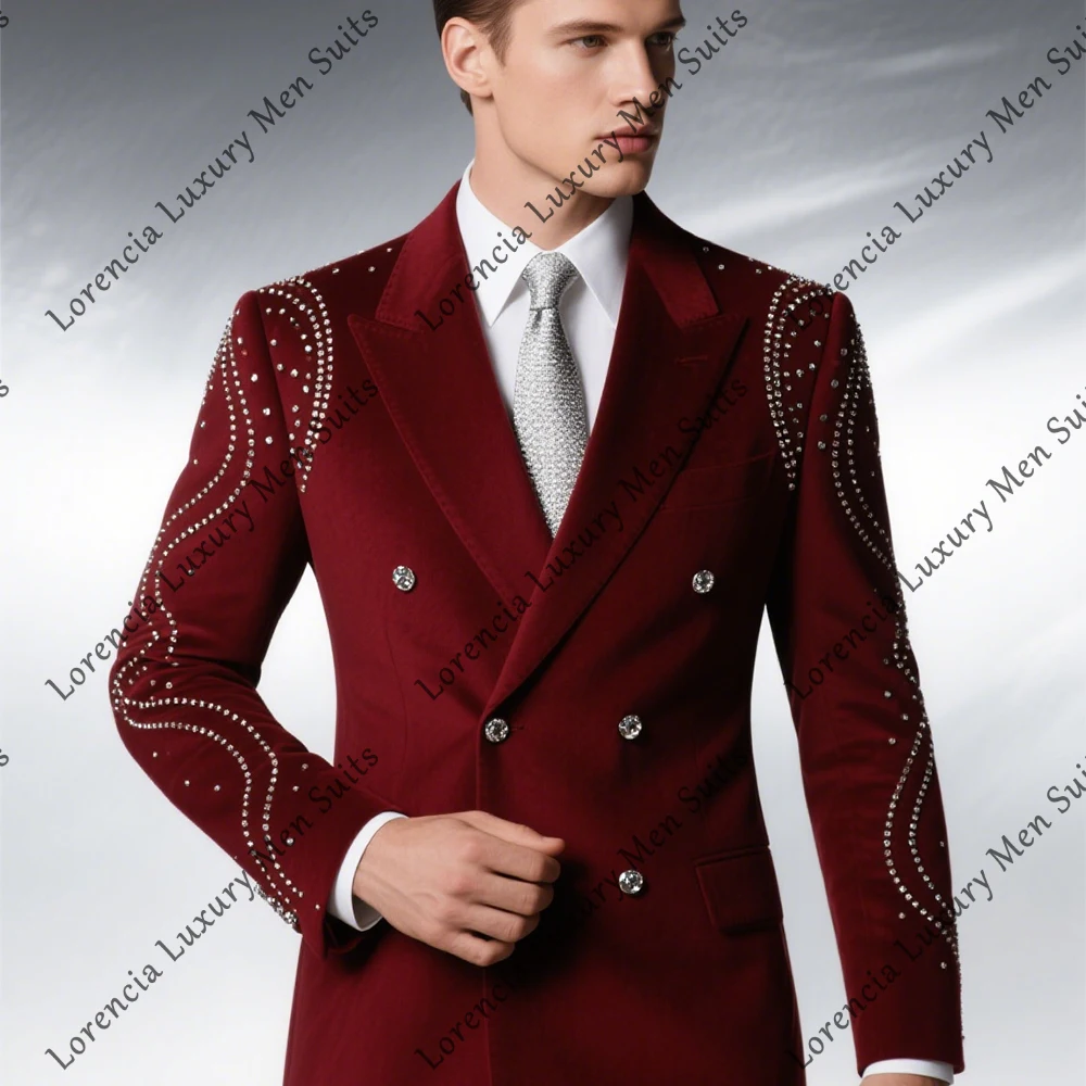 

Блестящие хрустальные костюмы для мужчин, комплект из 2 предметов, двубортные смокинги, наряды для свадебной вечеринки, блейзерные брюки по индивидуальному заказу, була 1)