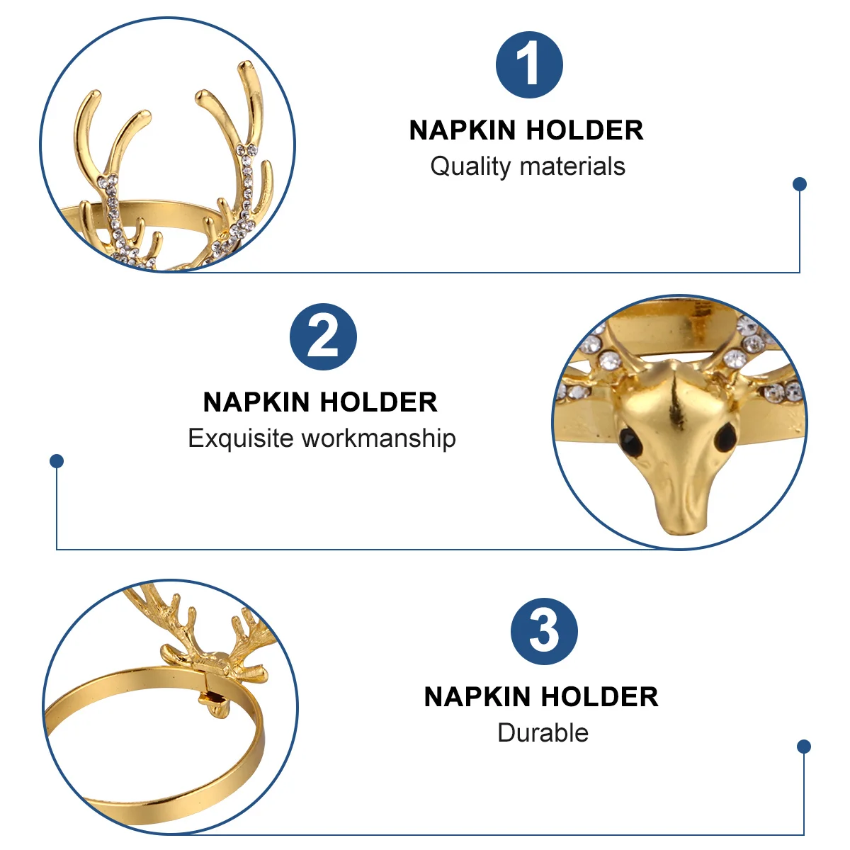 

6Pcs Christmas Napkin Buckles Alloy Deer Shape Napkin Holders for Banquet Party Table Decoration Table Supplies