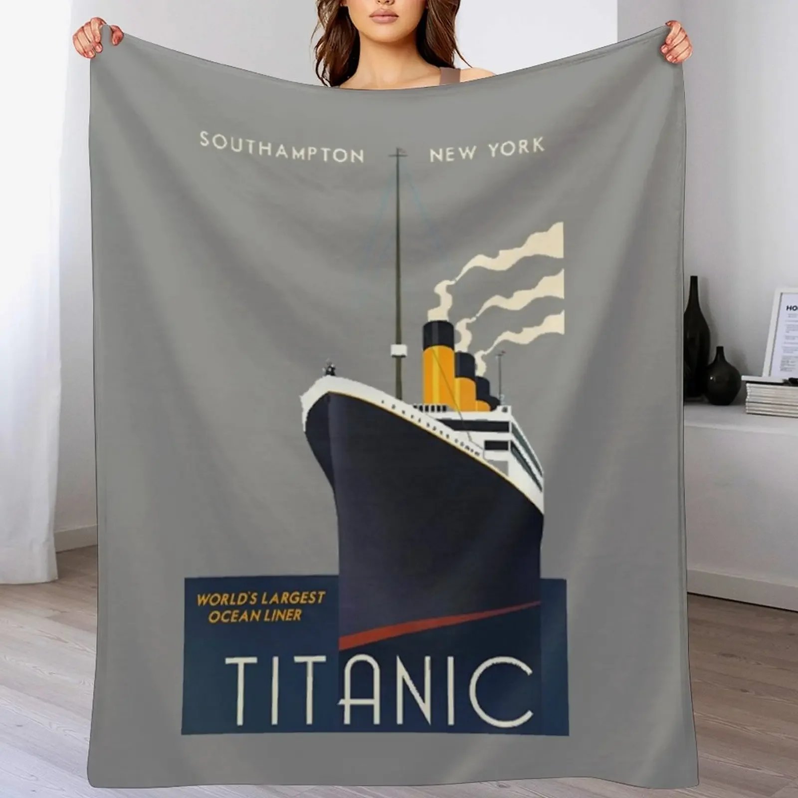 

Titanic Sinking Vintage Poster Cruise Ship Atlantic Ocean Voyage Throw Blanket Blankets For Bed Softest blankets ands Blankets